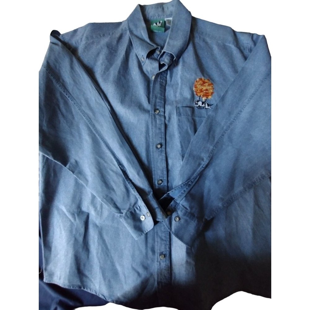 Vintage‎ Big Dogs Men Large Blue Denim Cotton Button Down Shirt Western Rodeo